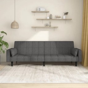 Divano Letto A 2 Posti Con 2 Cuscini Grigio Scuro İn Tessuto /