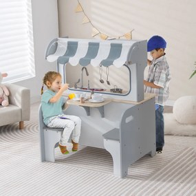 Costway Cucina giocattolo per bambini con sala da tè, Cucina finta giocattolo con suoni accessori per cucina 2 Colori
