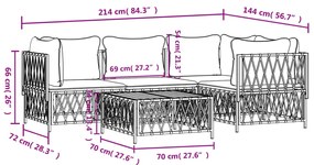 Set Salotto da Giardino 5 pz con Cuscini in Acciaio Bianco