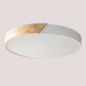 Plafoniera Led Jan Bianco - Legno Naturale & Ø40 Cm - Sklum