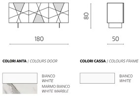 Madia 3 ante inserti vetro effetto marmo L180 2 piedini ADEL Bianco