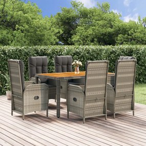 Set Da Pranzo Da Giardino 7 Pz Con Cuscini İn Polyrattan Grigio /
