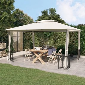 Gazebo Con Teli Laterali E Doppio Tetto 3x4 M Crema /