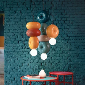 Sospensione Vintage Decò Bumbum 1 Elemento Ceramica Arancio Pokè 1 Luce E27