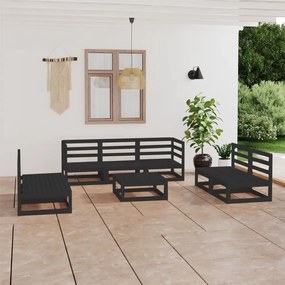 Set Divani da Giardino 8 pz Nero in Legno Massello di Pino