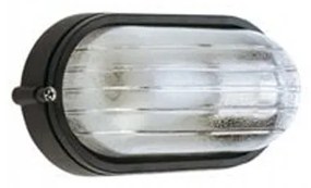 Applique Esterno Piccola Industriale Ovale Alluminio E Vetro Nero 1 Luce E27