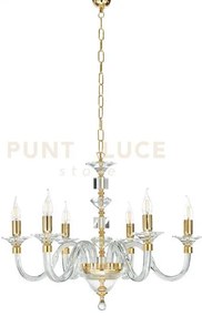 Lampadario gala 6 luci attacco e14 oro e trasparente d.72cm