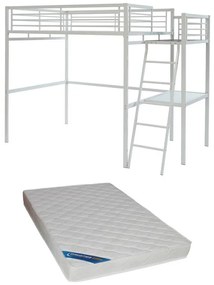 Letto a soppalco con piano scrivania 140 x 190 cm Bianco + Materasso - CASUAL II