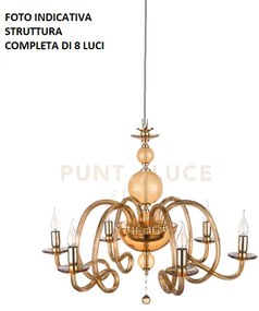 Lampadario vivaldi 8 luci ambra oro attacco e14 d.88cm