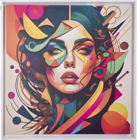 Quadro su tela con cornice moderno 98x98 cm ritratto donna astratto