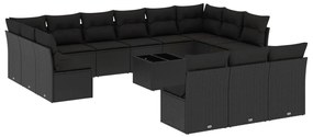 Set divani da giardino 14pz con cuscini in polyrattan nero