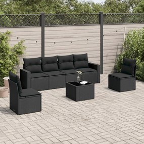 Set divani da giardino con cuscini 7pz nero polyrattan