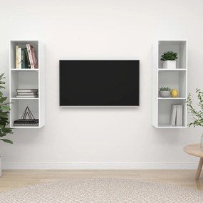 Mobile tv a parete 2 pz bianco lucido in truciolato