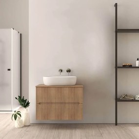 Mobile da bagno per lavabo da appoggio cannettato 80 cm rovere tabacco Palermo