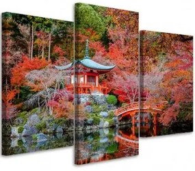 Quadro su tela 3 pezzi Giappone paesaggio rosso 120x80