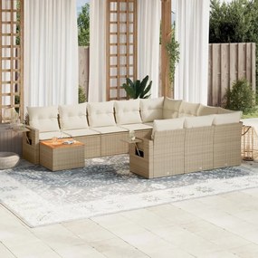 Set divani da giardino 11 pz con cuscini beige in polyrattan