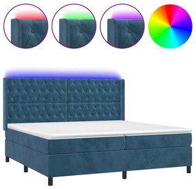 Letto a molle con materasso e led blu scuro 200x200 cm