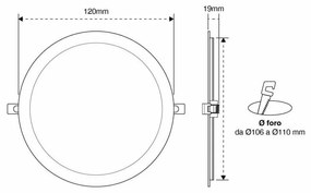 Pannello LED Rotondo 8W, 800lm, no Flickering, Foro Ø106-110mm, OSRAM LED - Dimmerabile Colore  Bianco Naturale 4.000K