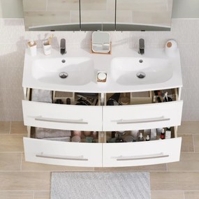Lavabo a incasso rettangolare doppia vasca Perla L 122 x H 15.6 x P 50 cm in solid surface bianco lucido