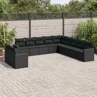 Set Divani da Giardino 11 pz con Cuscini in Polyrattan Nero 3251522