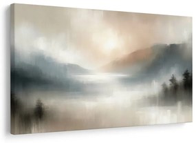 Quadro su tela – Montagne nebbiose e lago