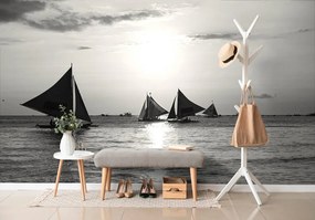 Carta da parati – Tramonto sul mare in bianco e nero