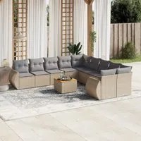 Set Divani da Giardino 11 pz con Cuscini Beige in Polyrattan 3257529