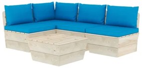 Set Divani da Giardino su Pallet 5 pz con Cuscini Legno Abete