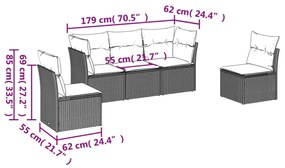 Set divano da giardino 5 pz con cuscini marrone in polyrattan