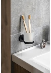 Aqualine - Portaspazzolino a parete SAMBA bianco latte vetro/opaco nero