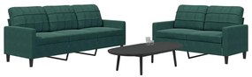 Set Di Divani 2 Pz Con Cuscini Verde Scuro İn Velluto /