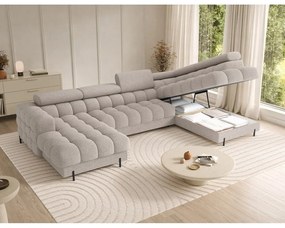 Divano angolare beige allungabile (con penisola a destra/a U) con rivestimento in bouclé Feraria – ELTAP