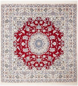 Nain Tappeto 200x200 Rosso (Iran) Annodato A Mano
