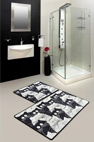 Set di tappetini per il bagno neri/grigi 2 pz 60x100 cm White Cats – Foutastic