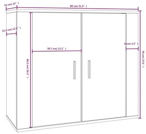 Credenza Bianco Lucido 80x33x70 cm in Legno Multistrato