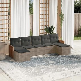 Set divani da giardino 7 pz con cuscini grigio in polyrattan