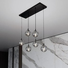 Lampadario a Sospensione in Acciaio e Vetro COSMO 6 Nero 6xE14 Colore delle Sfere Grafite