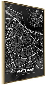 Poster  City Map: Amsterdam (Dark)  Cornice Quadri Cornice d'oro, Larghezza x Altezza Home decor 30x45