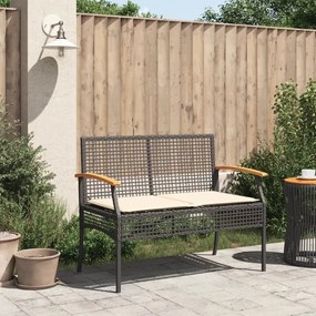 Panca da giardino con cuscino nera in polyrattan e legno acacia