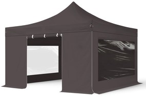 TOOLPORT 4x4m gazebo pieghevole PES con laterali (finestre panoramiche), PROFESSIONAL alluminio, grigio scuro - (600180)