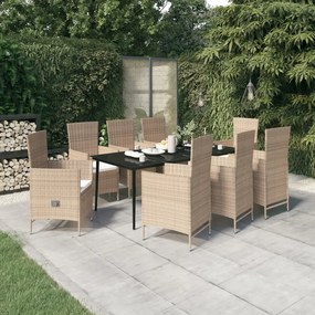 Set mobili da pranzo da giardino 9 pz con cuscini beige