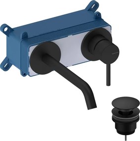 Rubinetto per lavabo Loop k monocomando a parete per lavabo bocca 18cm + corpo incasso + piletta di scarico black matt