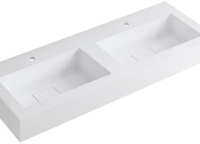 Lavabo a incasso rettangolare doppia vasca L 120.5 x H 15 x P 46 cm in resina bianco lucido