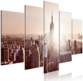 Quadro  Sun over Manhattan (5 Parts) Wide Brown  Colore Grigio, Dimensioni e Misure 200x100