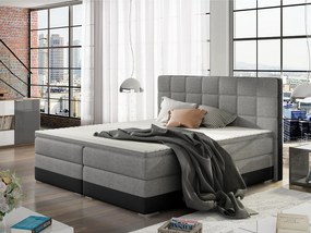 Letto matrimoniale boxspring Michelangelo - 160 x 200 cm , Ecopelle nero+tessuto grigio chiaro liscio