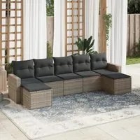 Set Divani da Giardino 7 pz con Cuscini Grigio in Polyrattan 3251677