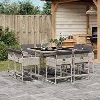 Set Pranzo da Giardino 9pz con Cuscini Grigio Chiaro Polyrattan 3278146