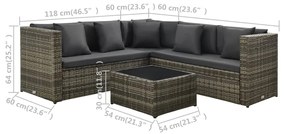 Set Divani da Giardino 4 pz con Cuscini in Polyrattan Grigio