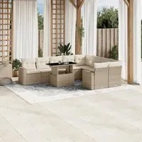 Set Divano da Giardino 10 pz con Cuscini Beige in Polyrattan 3267498