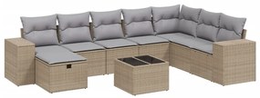 Set divano da giardino 9 pz con cuscini beige misto polyrattan